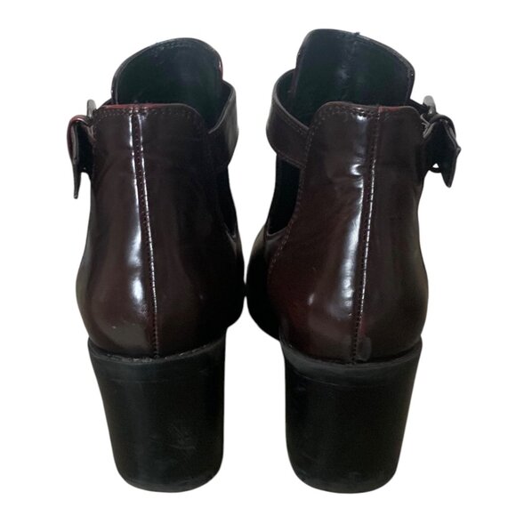 ZARA TRAFALUC Solid Burgundy Patent Leather T-Strap Women's Ankle Boots Size 40 - Picture 7 of 10
